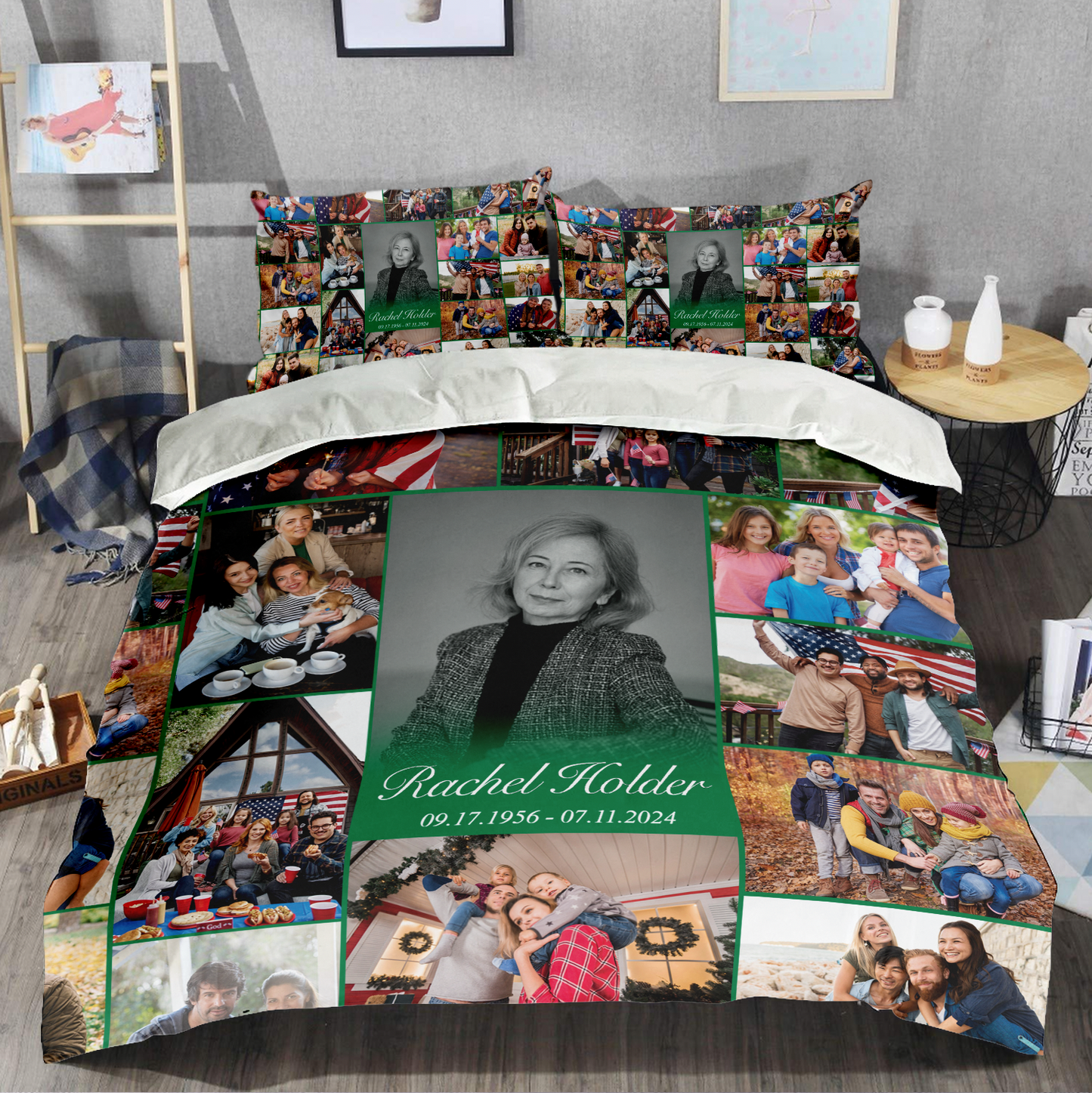 Personalized Memorial Bedding Set for Loss of Mother with Photo Collage & Text on Bedding Set