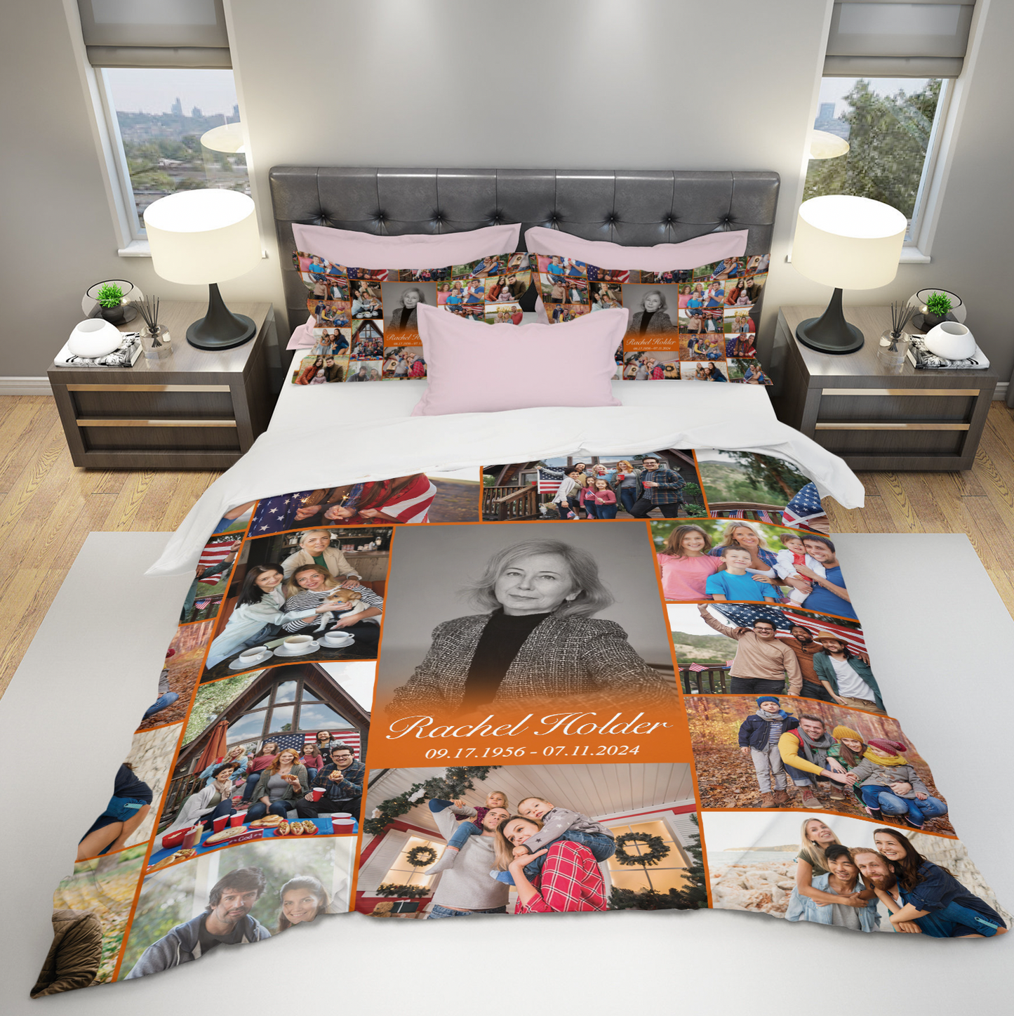 Personalized Memorial Bedding Set for Loss of Mother with Photo Collage & Text on Bedding Set