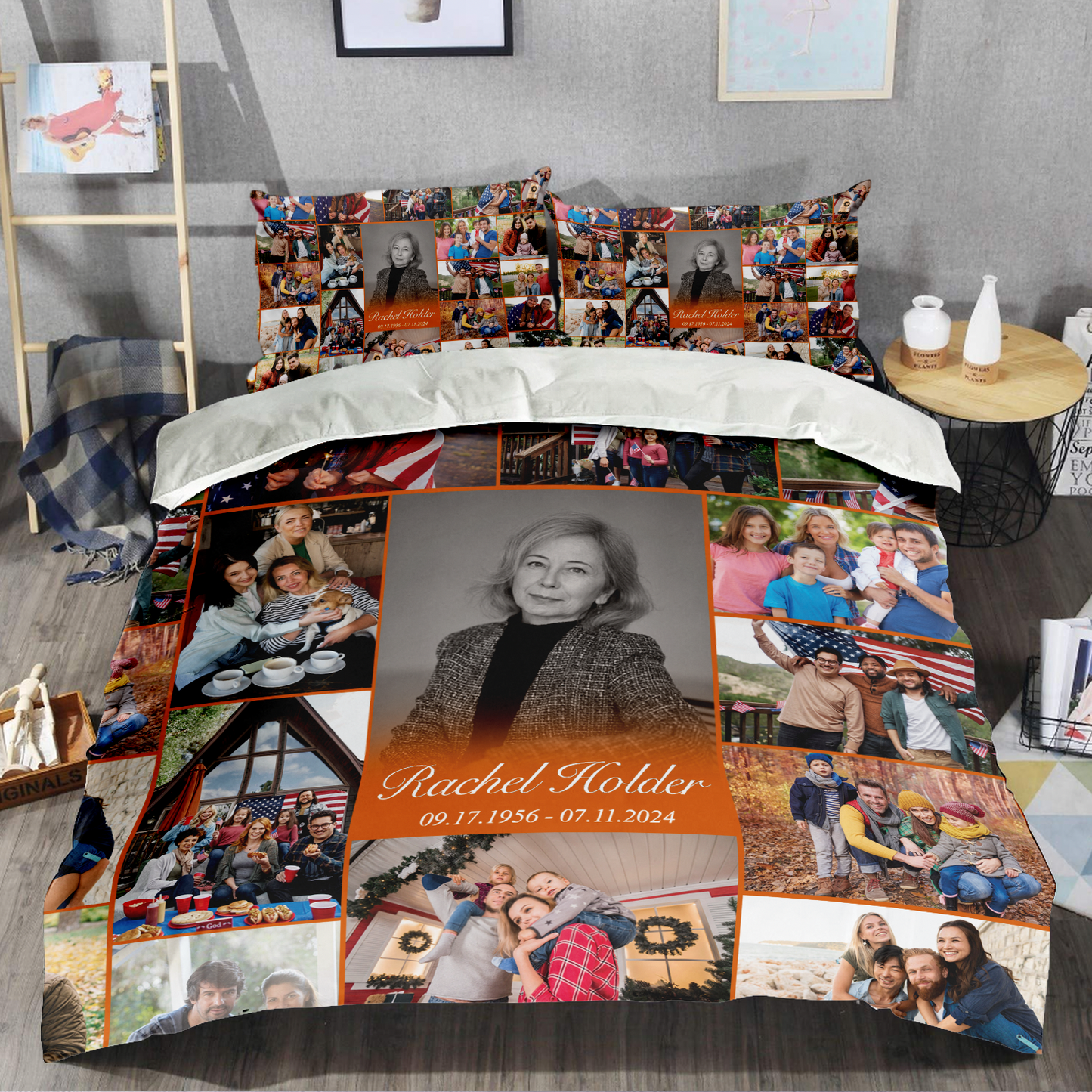Personalized Memorial Bedding Set for Loss of Mother with Photo Collage & Text on Bedding Set