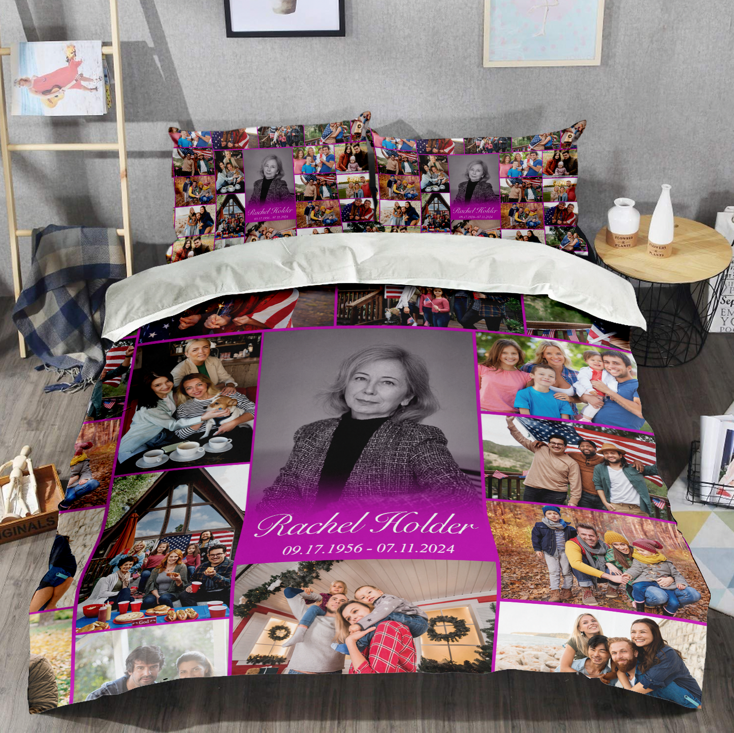 Personalized Memorial Bedding Set for Loss of Mother with Photo Collage & Text on Bedding Set