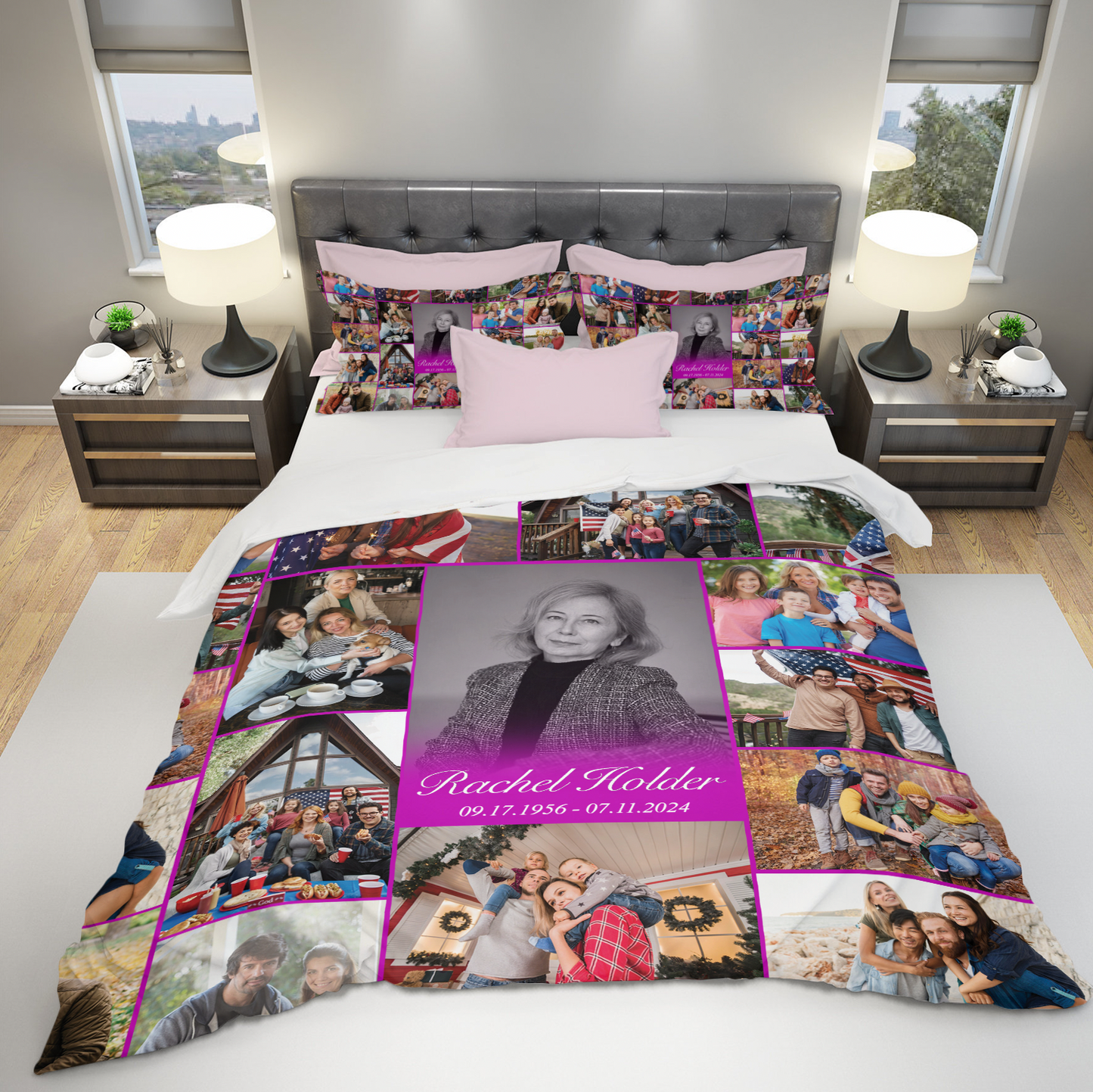 Personalized Memorial Bedding Set for Loss of Mother with Photo Collage & Text on Bedding Set