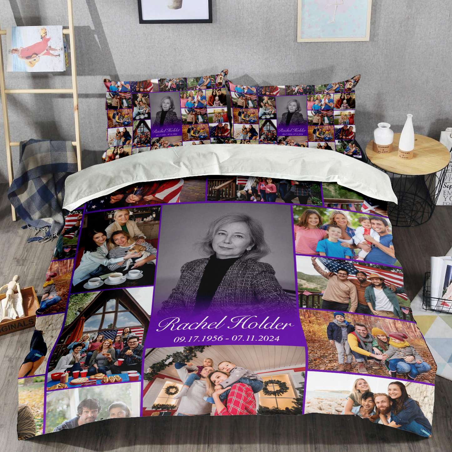 Personalized Memorial Bedding Set for Loss of Mother with Photo Collage & Text on Bedding Set