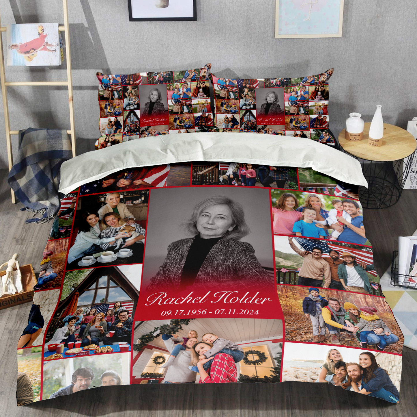 Personalized Memorial Bedding Set for Loss of Mother with Photo Collage & Text on Bedding Set
