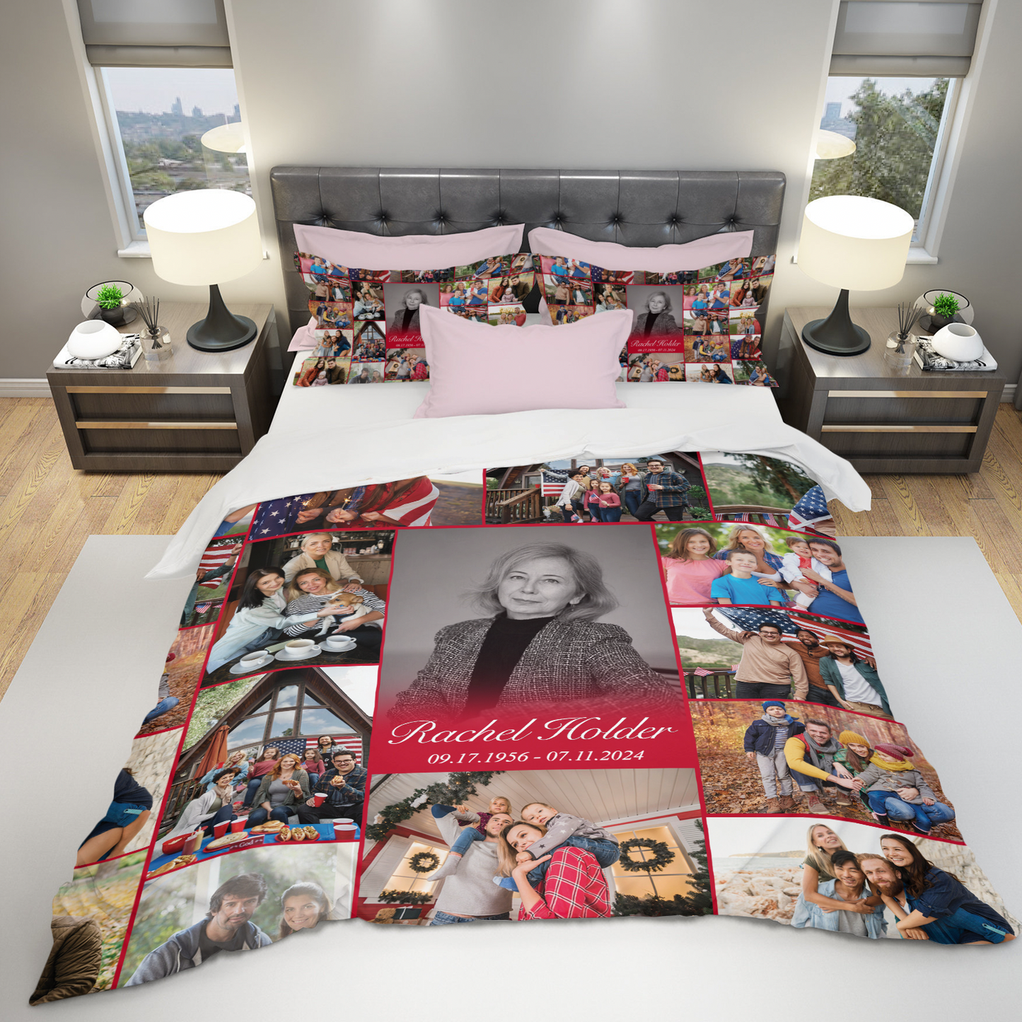 Personalized Memorial Bedding Set for Loss of Mother with Photo Collage & Text on Bedding Set