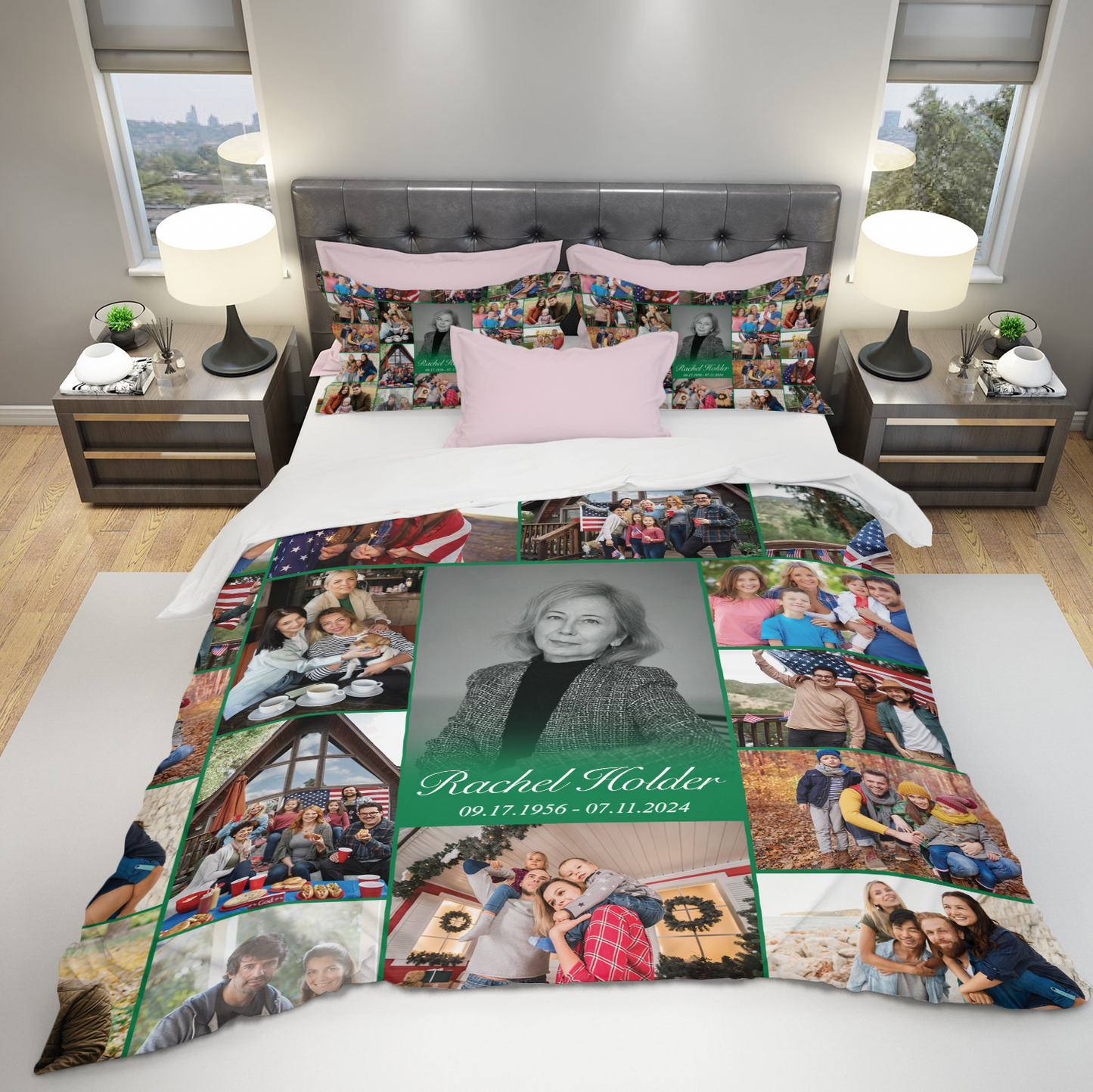 Personalized Memorial Bedding Set for Loss of Mother with Photo Collage & Text on Bedding Set