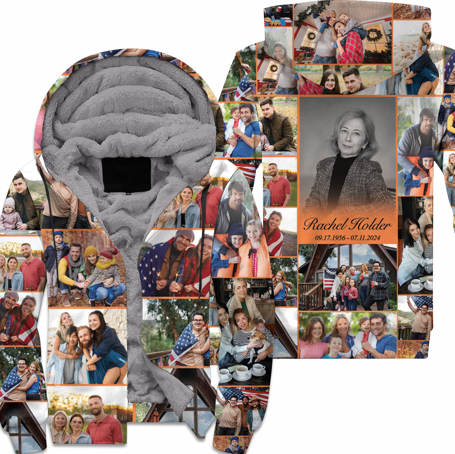Personalized Memorial Hoodie for Loss of Mother with Photo Collage & Text on Fleece Zip Hoodie