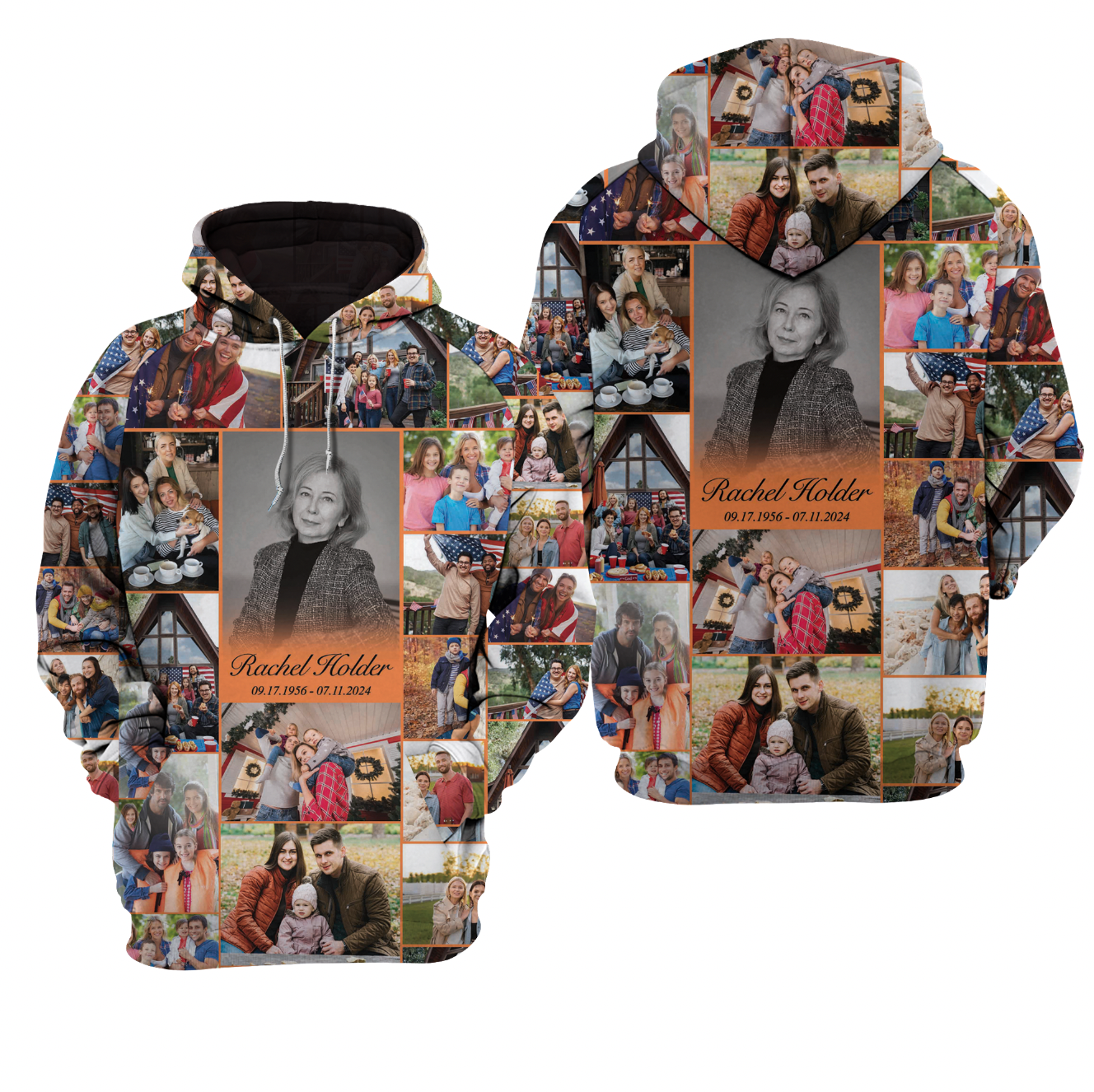 Personalized Memorial Hoodie for Loss of Mother with Photo Collage & Text on Raglan Hoodie