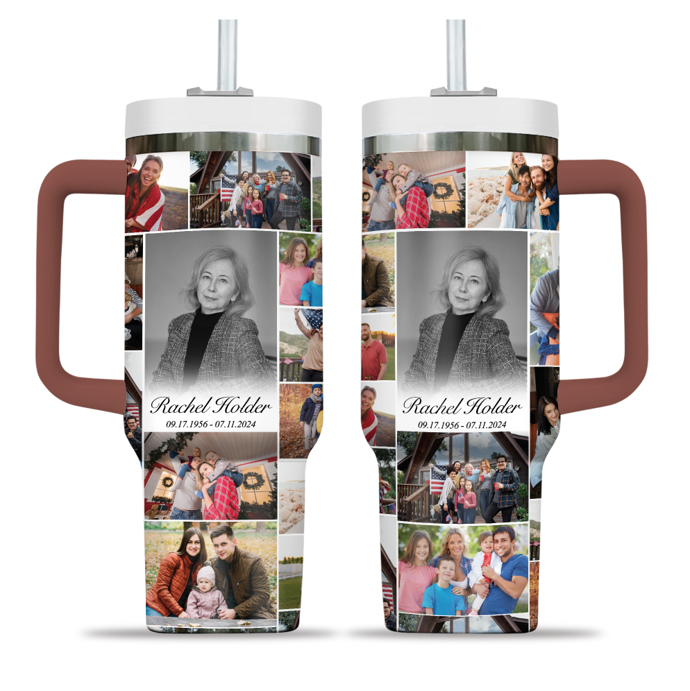 Personalized Memorial Opaque Lid Tumbler for Loss of Mother with Photo Collage & Text on Tumbler