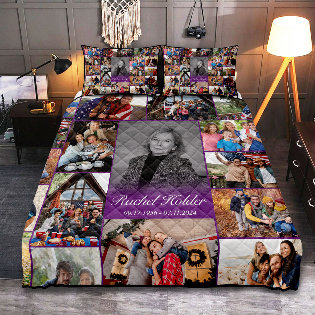 Personalized Memorial Quilt Bedding for Loss of Mother with Photo Collage & Text on Quilt Bedding Set