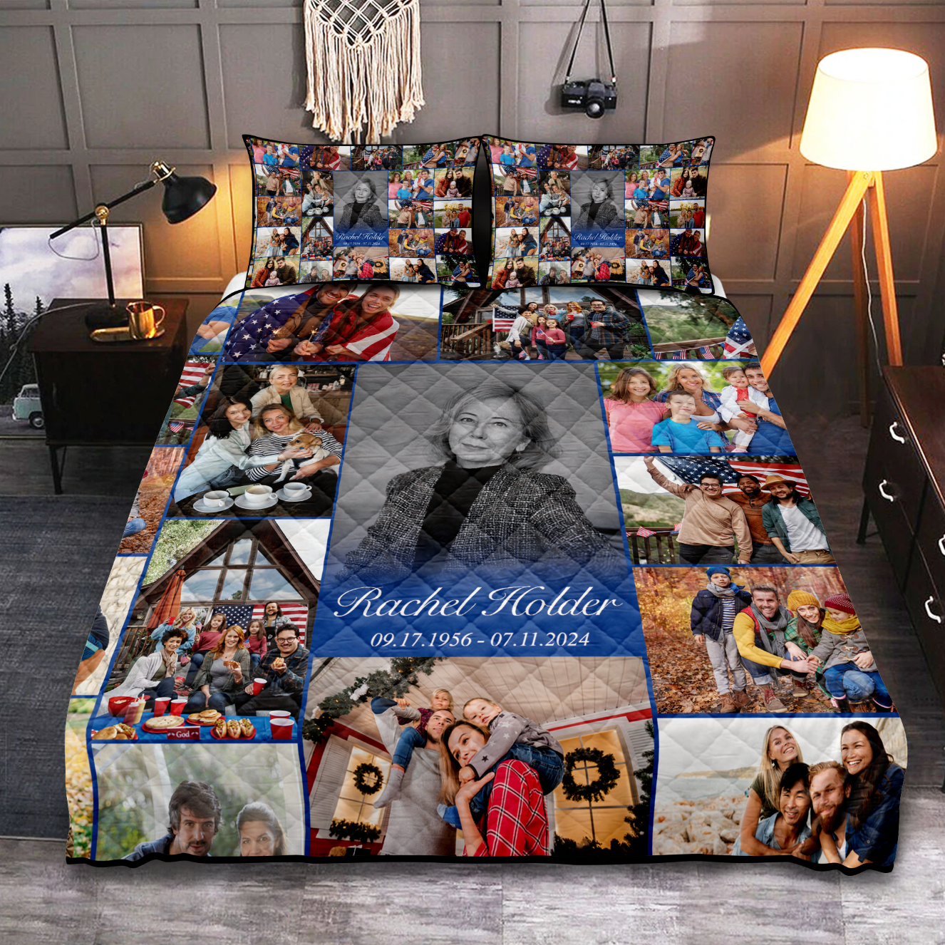 Personalized Memorial Quilt Bedding for Loss of Mother with Photo Collage & Text on Quilt Bedding Set
