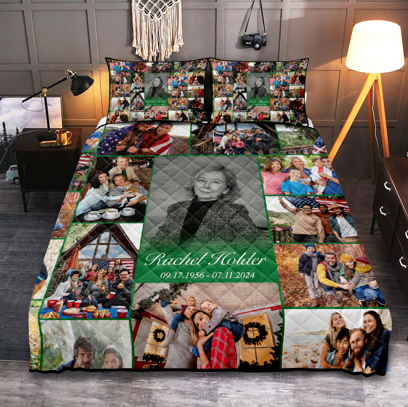Personalized Memorial Quilt Bedding for Loss of Mother with Photo Collage & Text on Quilt Bedding Set