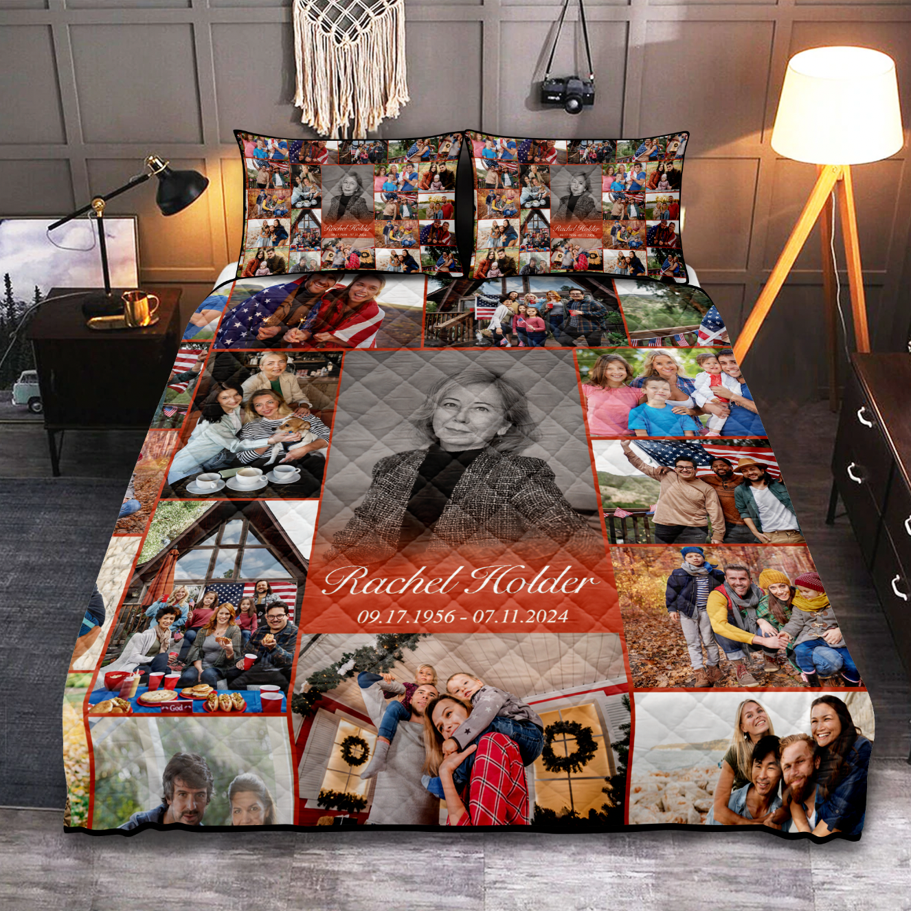 Personalized Memorial Quilt Bedding for Loss of Mother with Photo Collage & Text on Quilt Bedding Set