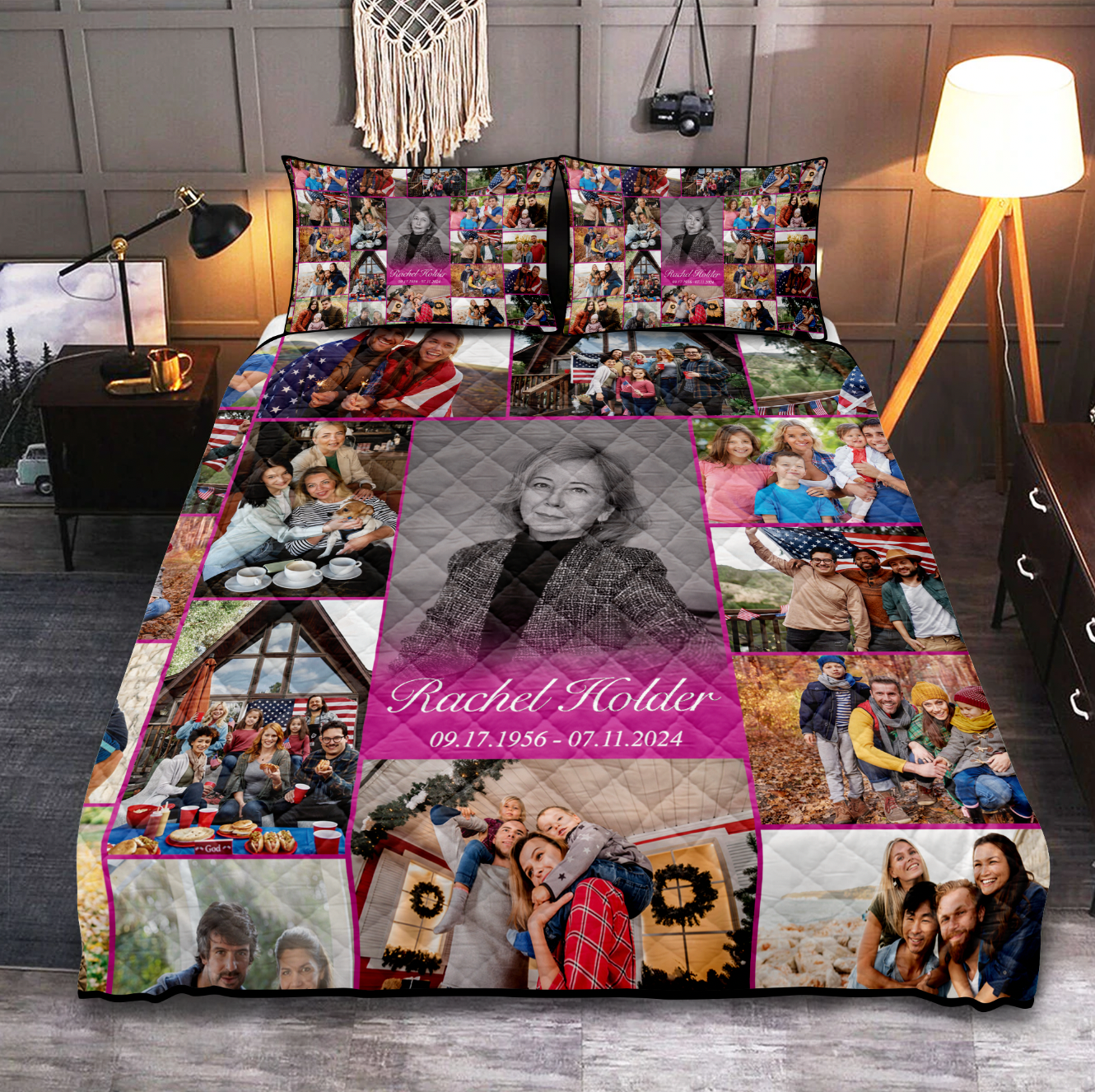 Personalized Memorial Quilt Bedding for Loss of Mother with Photo Collage & Text on Quilt Bedding Set