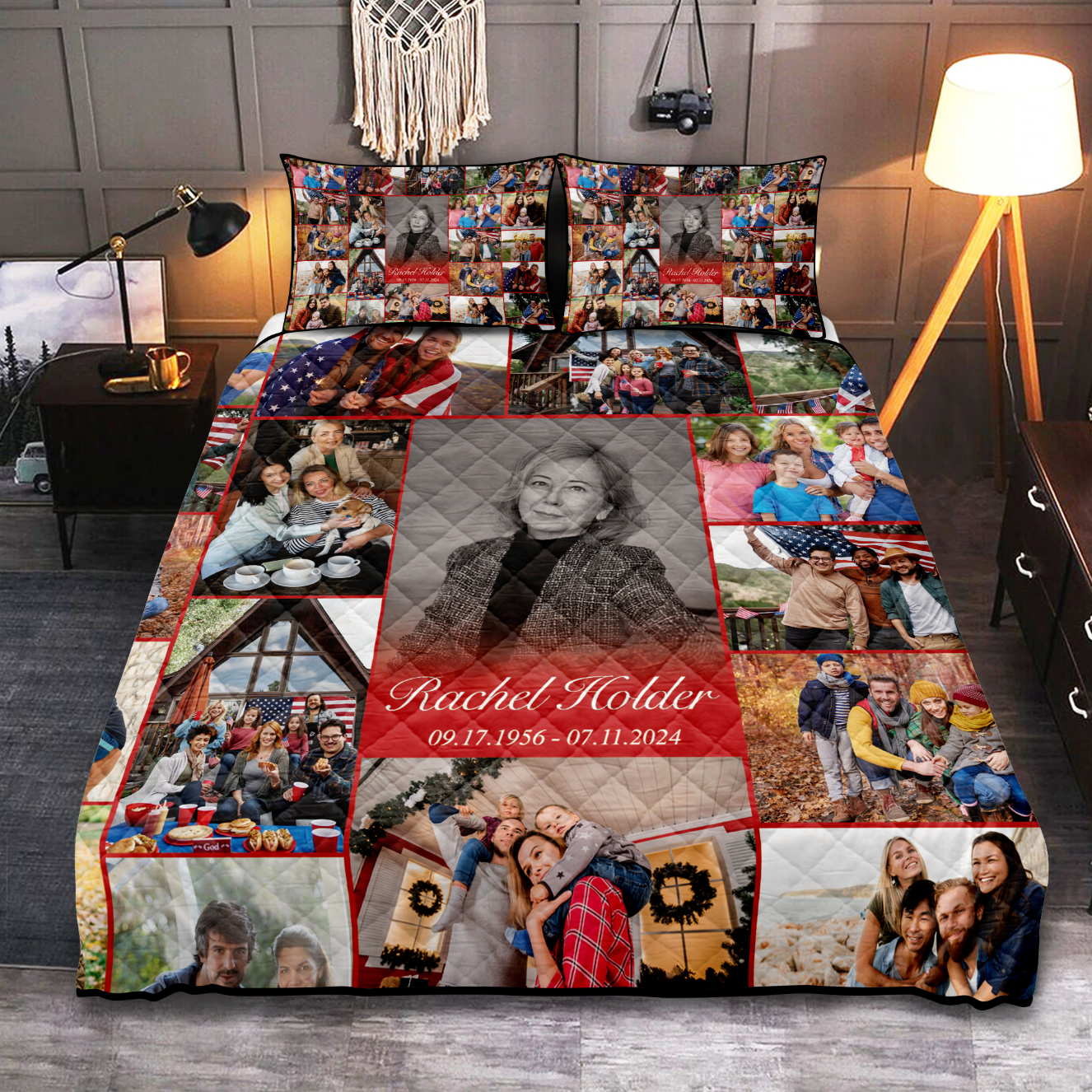 Personalized Memorial Quilt Bedding for Loss of Mother with Photo Collage & Text on Quilt Bedding Set