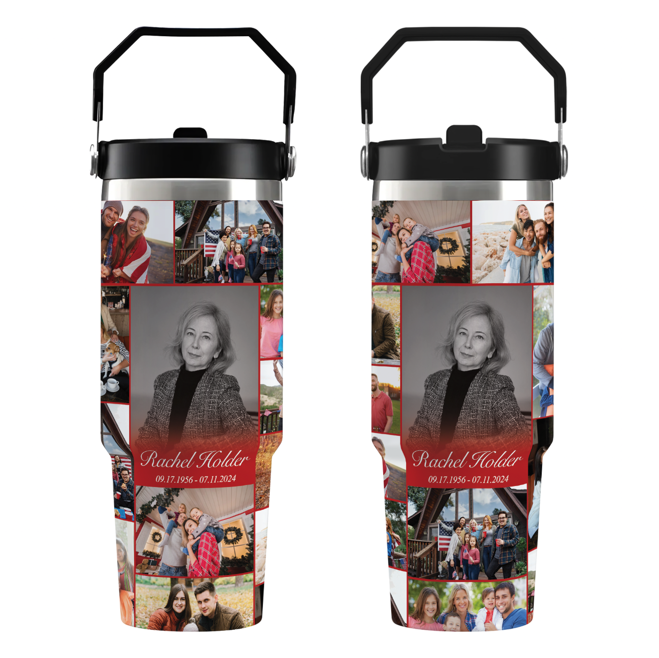 Personalized Memorial Tumbler for Loss of Mother with Photo Collage & Text on Flip Straw Tumbler
