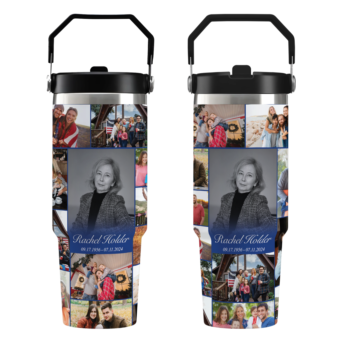 Personalized Memorial Tumbler for Loss of Mother with Photo Collage & Text on Flip Straw Tumbler