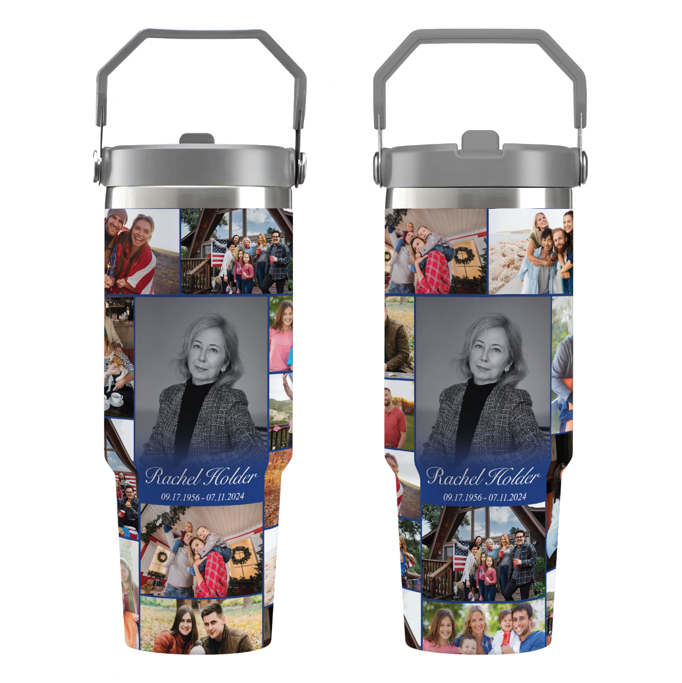 Personalized Memorial Tumbler for Loss of Mother with Photo Collage & Text on Flip Straw Tumbler