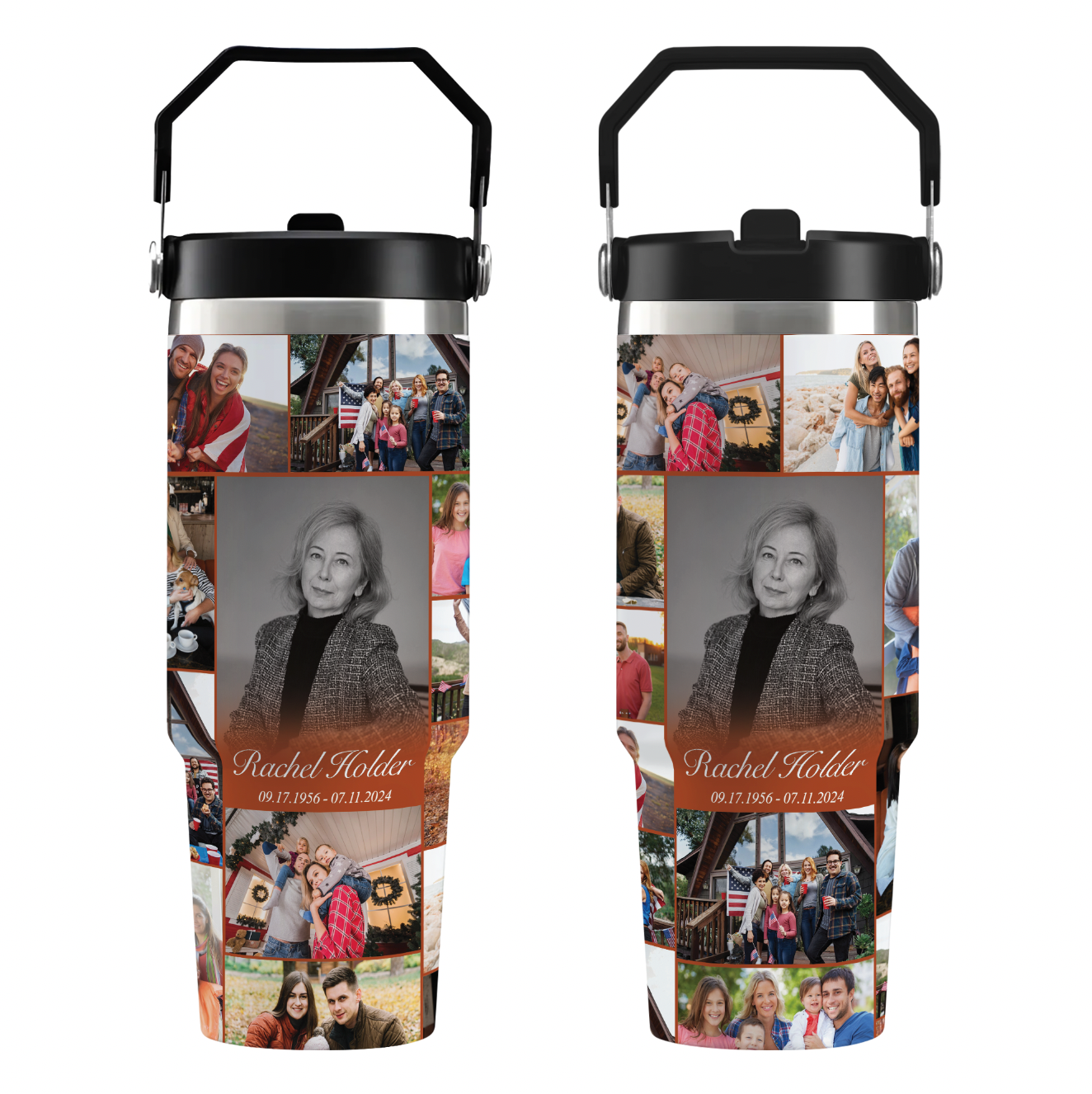 Personalized Memorial Tumbler for Loss of Mother with Photo Collage & Text on Flip Straw Tumbler
