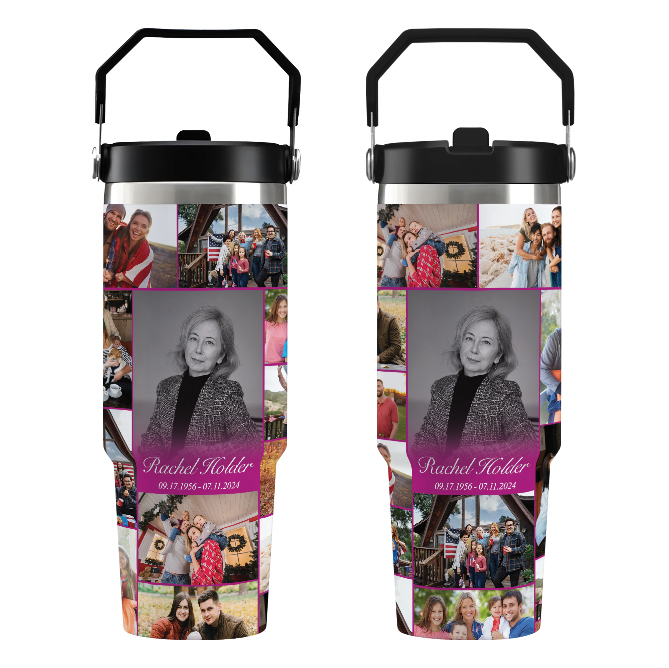 Personalized Memorial Tumbler for Loss of Mother with Photo Collage & Text on Flip Straw Tumbler