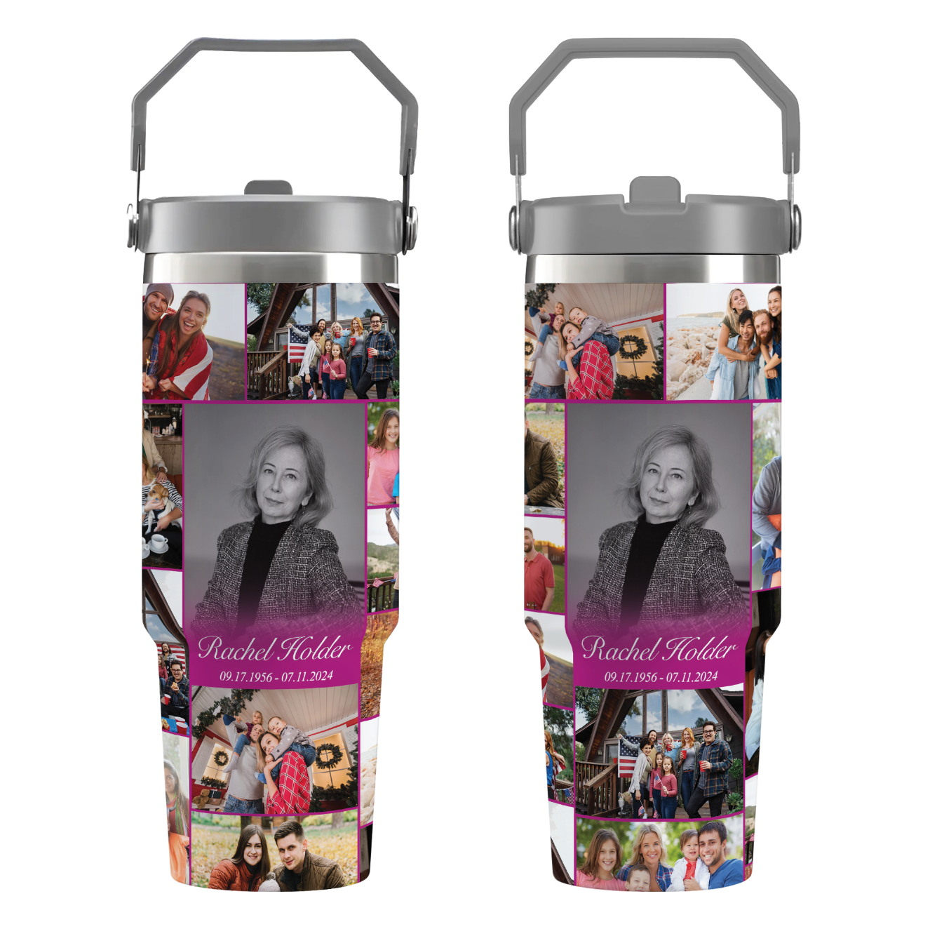 Personalized Memorial Tumbler for Loss of Mother with Photo Collage & Text on Flip Straw Tumbler
