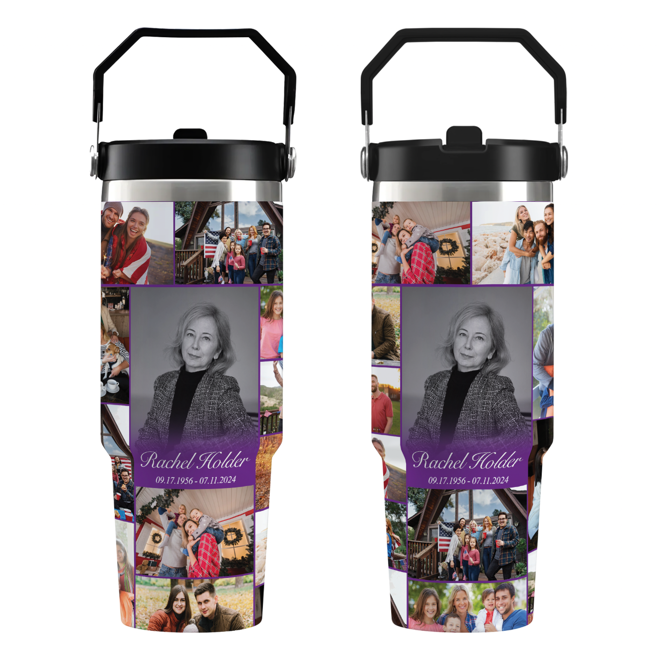 Personalized Memorial Tumbler for Loss of Mother with Photo Collage & Text on Flip Straw Tumbler