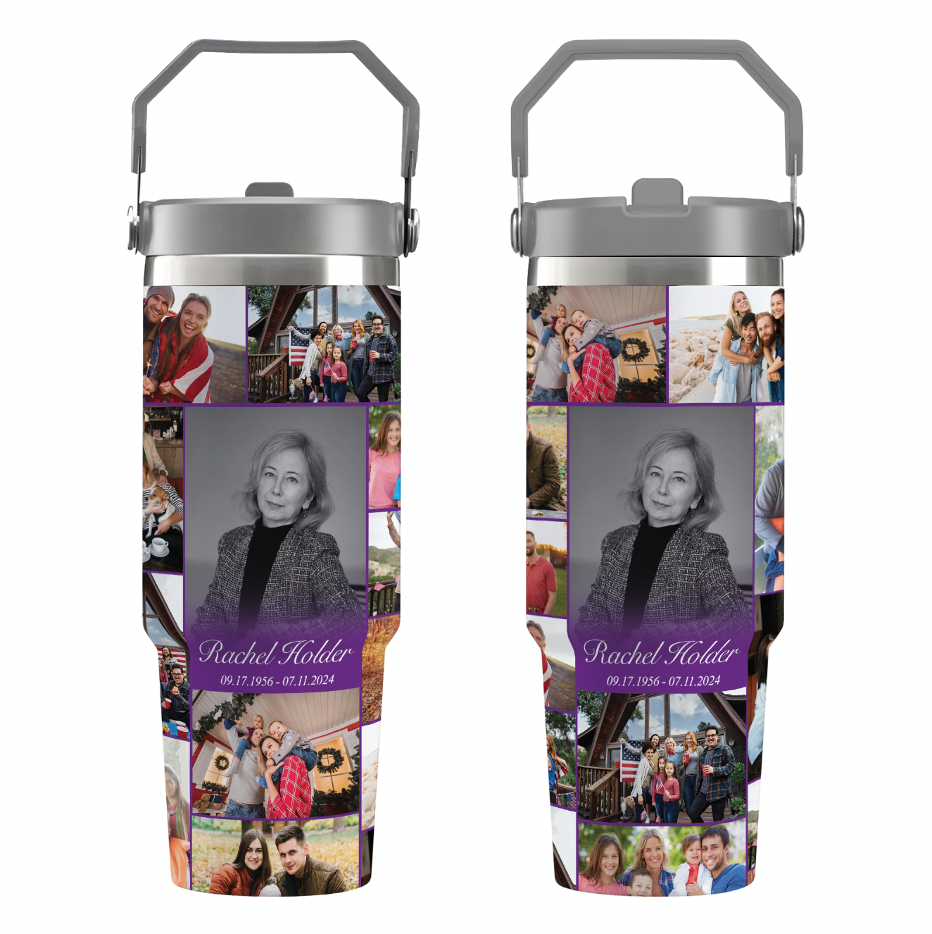 Personalized Memorial Tumbler for Loss of Mother with Photo Collage & Text on Flip Straw Tumbler