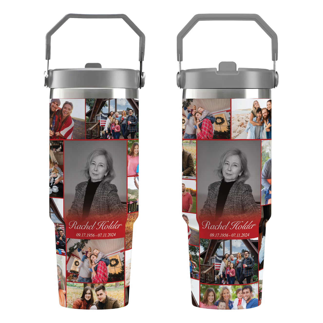 Personalized Memorial Tumbler for Loss of Mother with Photo Collage & Text on Flip Straw Tumbler