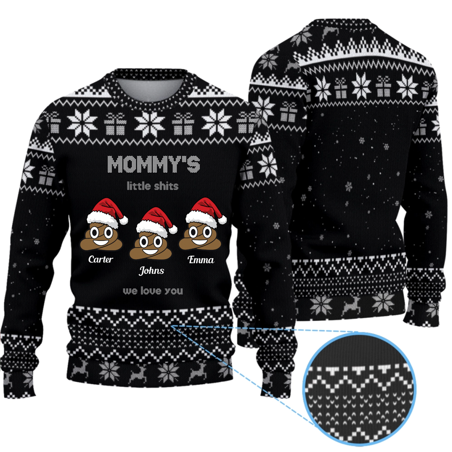 Personalized Mommy's Little Shits Knitted Ugly Sweater - Funny Knitted Ugly Sweater for Mom