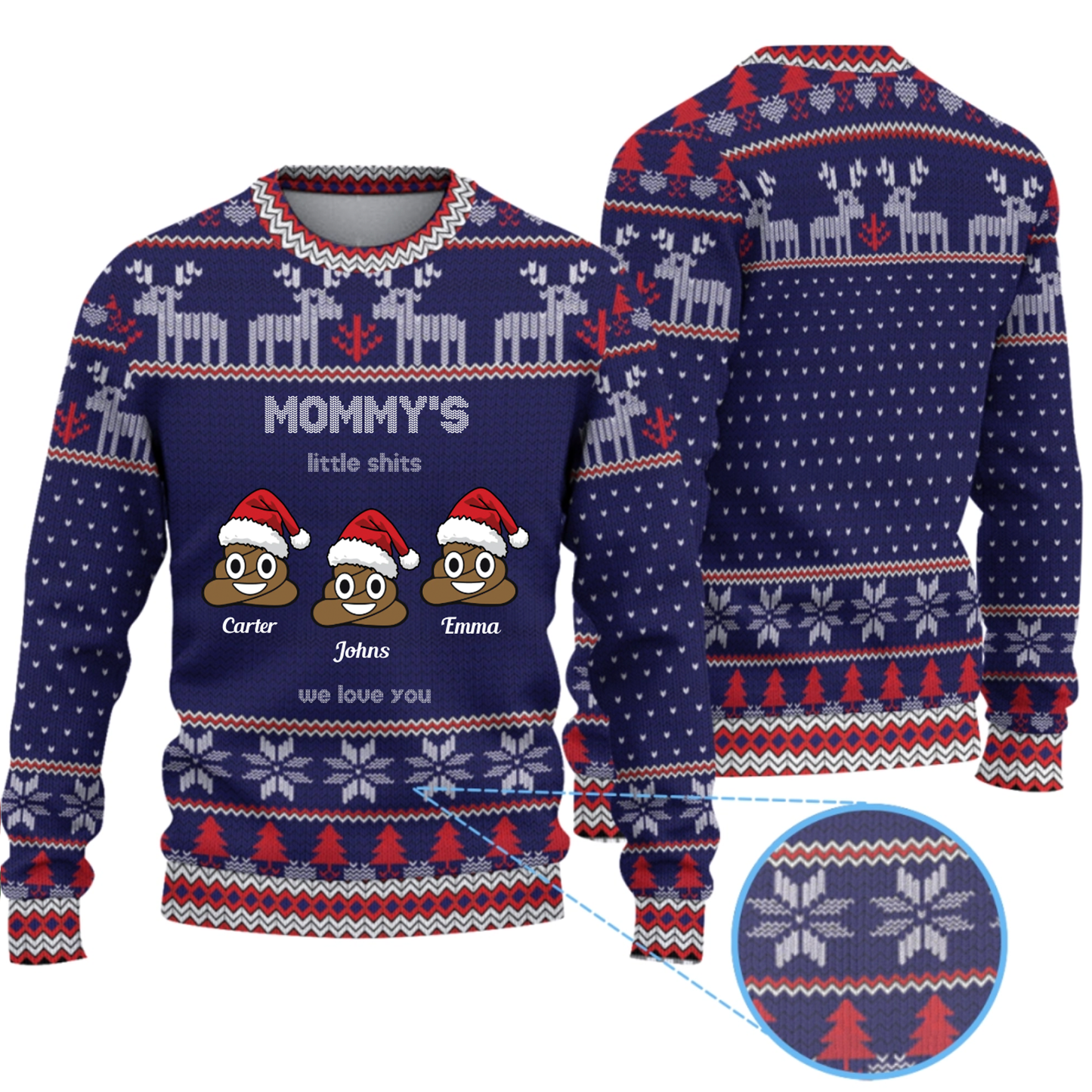 Personalized Mommy's Little Shits Knitted Ugly Sweater - Funny Knitted Ugly Sweater for Mom