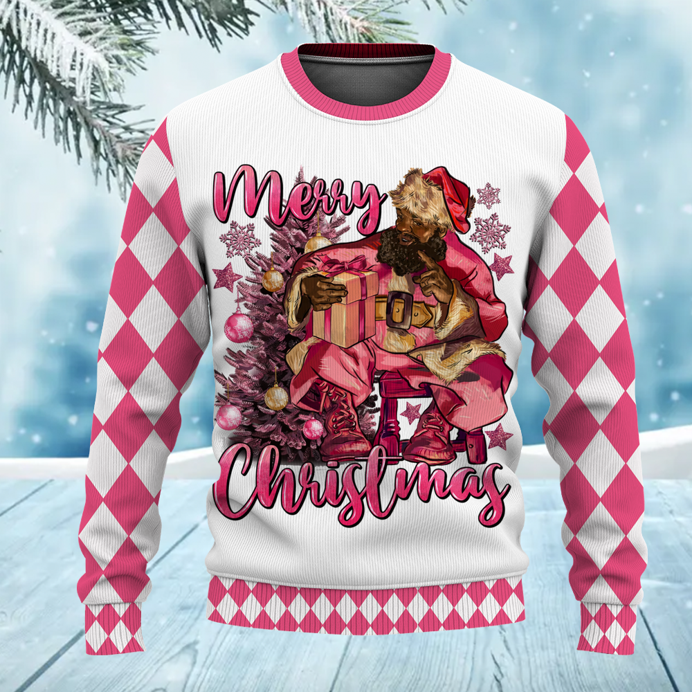 African American Santa Believe Merry Christmas Ugly Sweater for Adult & Kids
