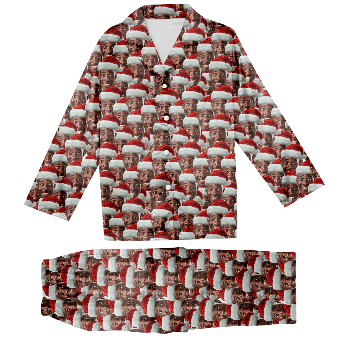 Put Your Photo Face on Personalized Christmas Satin Pajama Set for Adult & Kids
