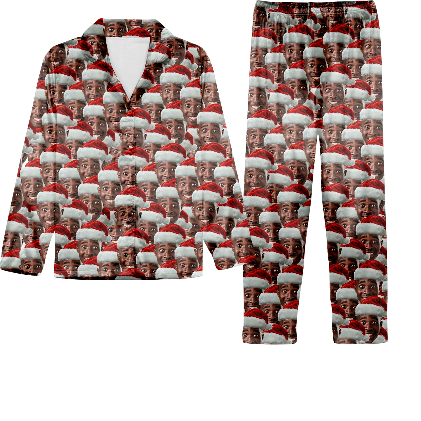 Put Your Photo Face on Personalized Christmas Satin Pajama Set for Adult & Kids