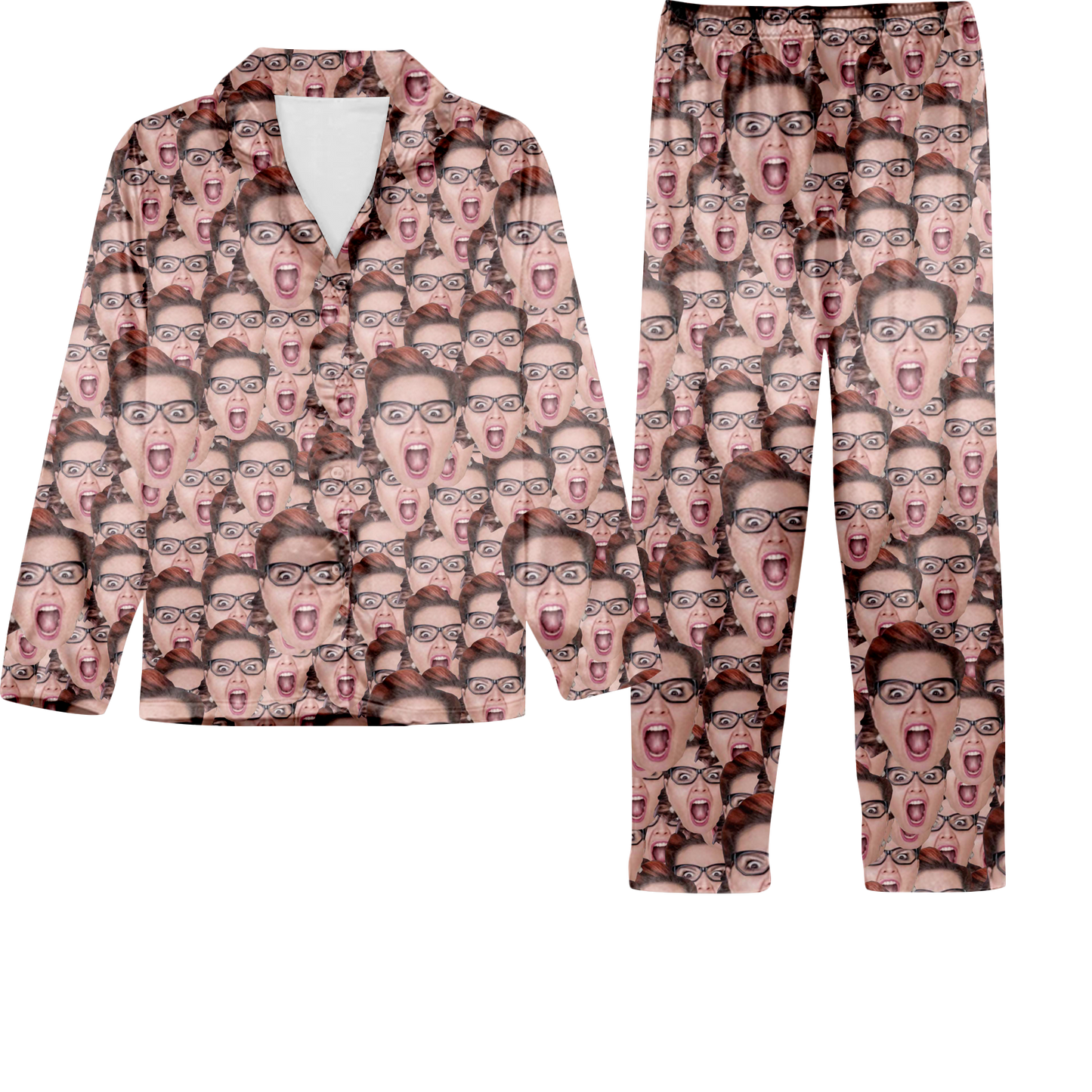 Put Your Photo Face on Personalized Christmas Satin Pajama Set for Adult & Kids