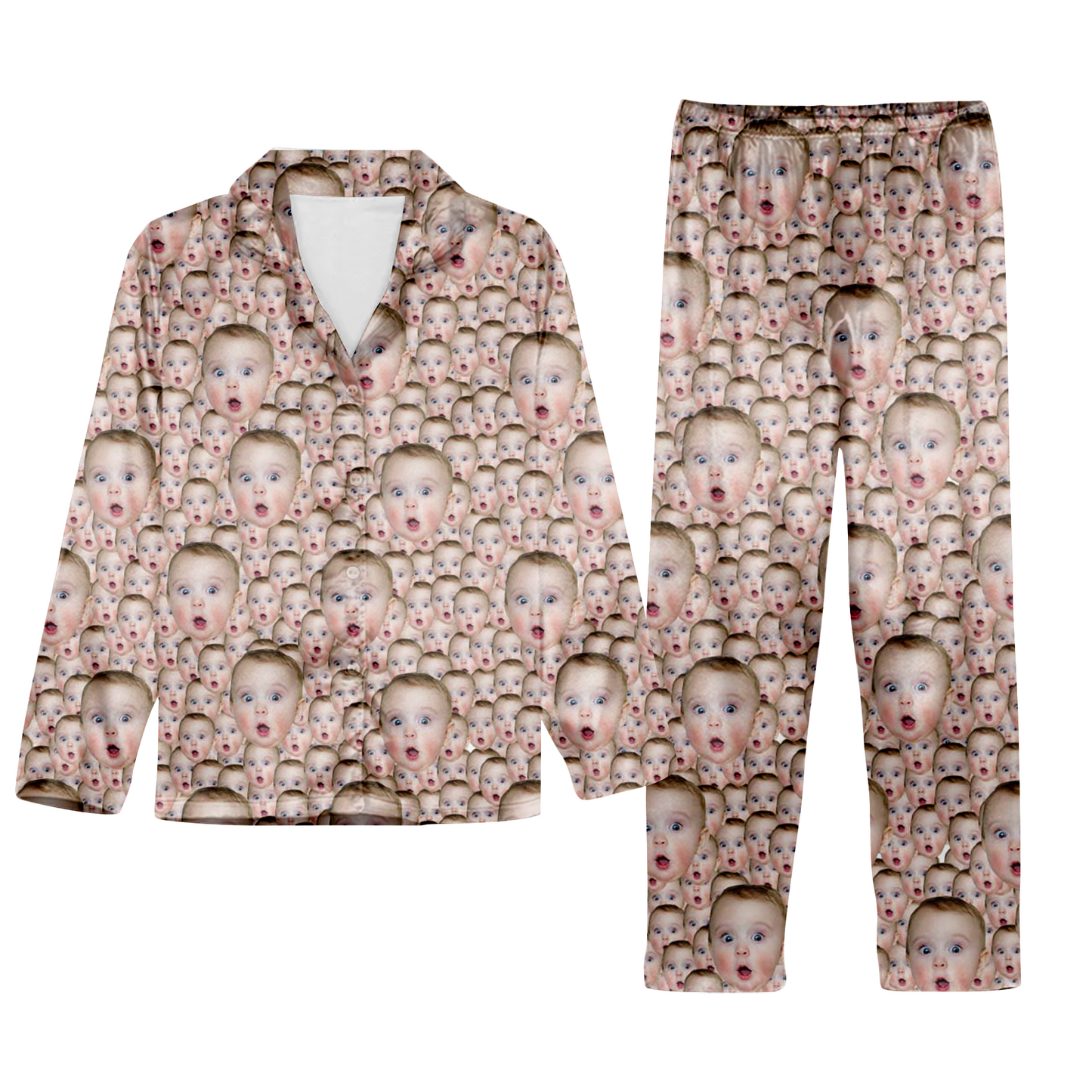 Put Your Photo Face on Personalized Christmas Satin Pajama Set for Adult & Kids