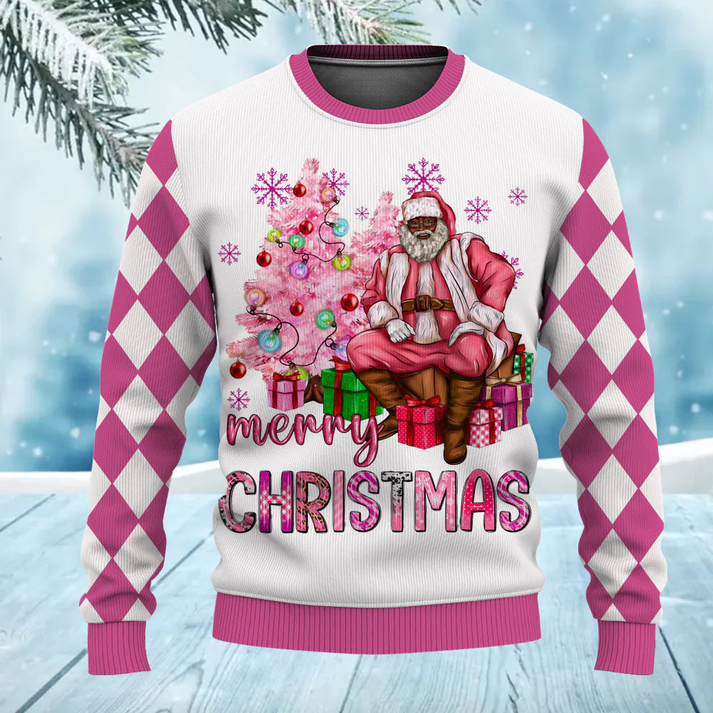 African American Santa Believe Merry Christmas Ugly Sweater for Adult & Kids