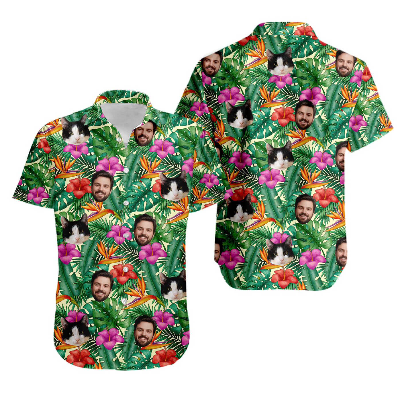 Tropical Flowers Summer Hawaiian Shirt for Men & Women with Pet or Human Face on it