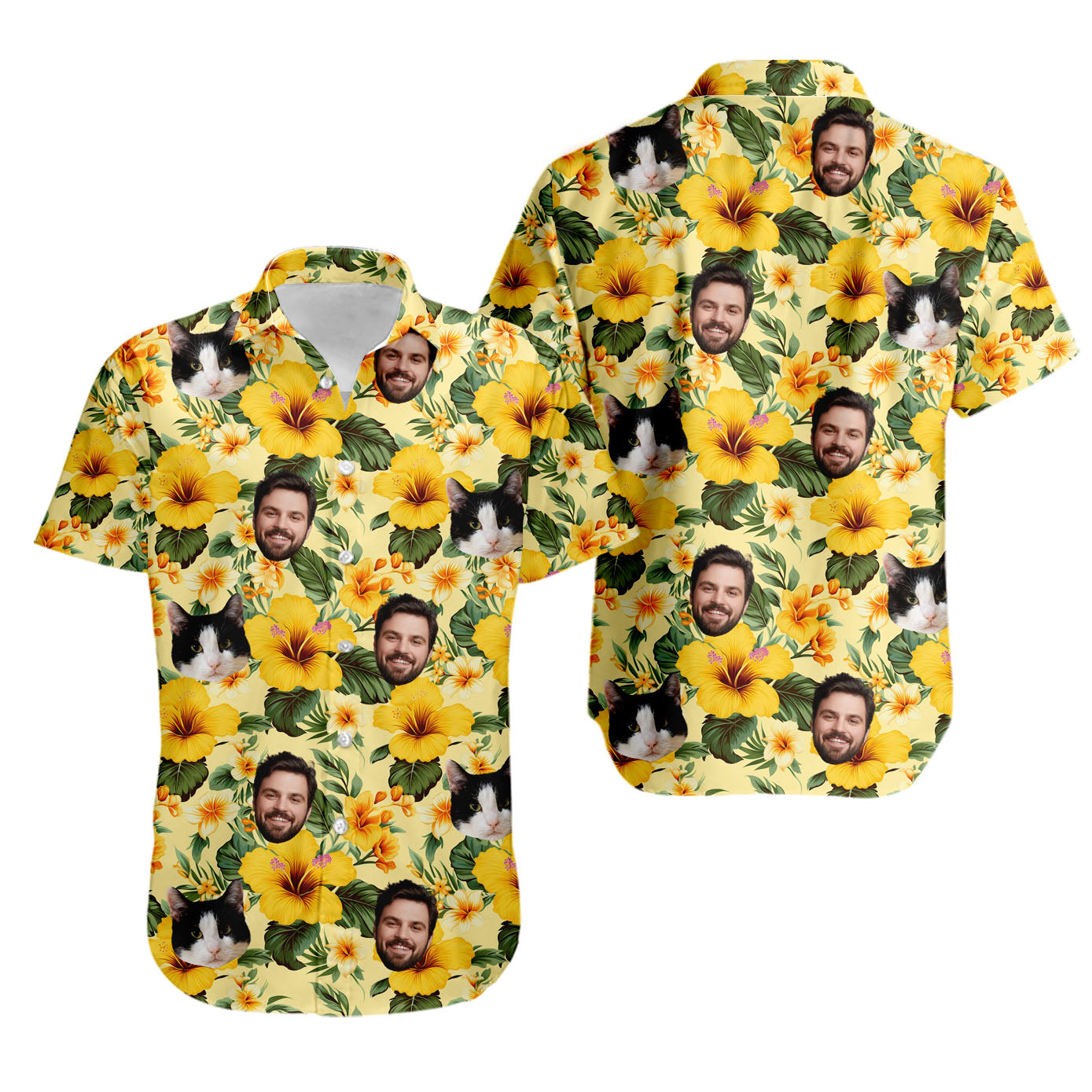 Tropical Flowers Summer Hawaiian Shirt for Men & Women with Pet or Human Face on it