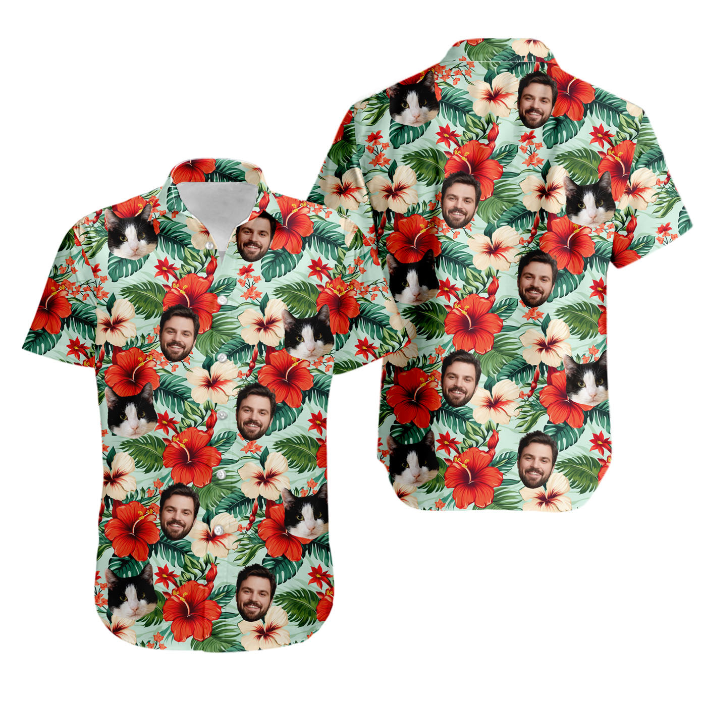 Tropical Flowers Summer Hawaiian Shirt for Men & Women with Pet or Human Face on it