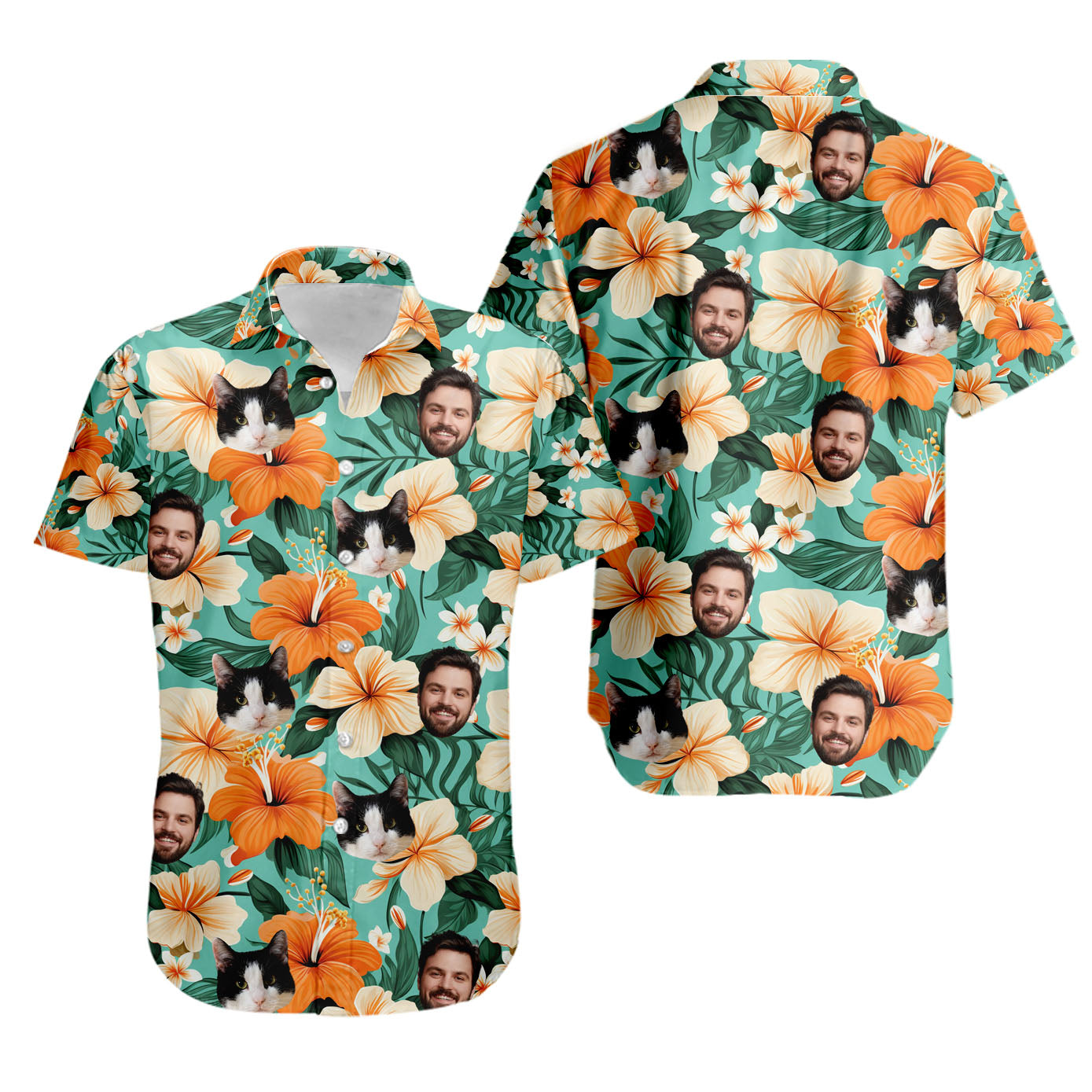 Tropical Flowers Summer Hawaiian Shirt for Men & Women with Pet or Human Face on it