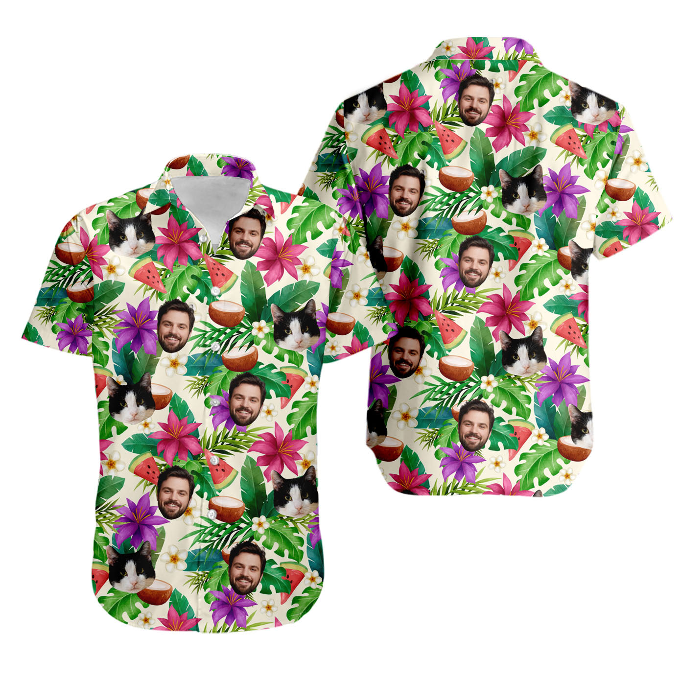 Tropical Flowers Summer Hawaiian Shirt for Men & Women with Pet or Human Face on it