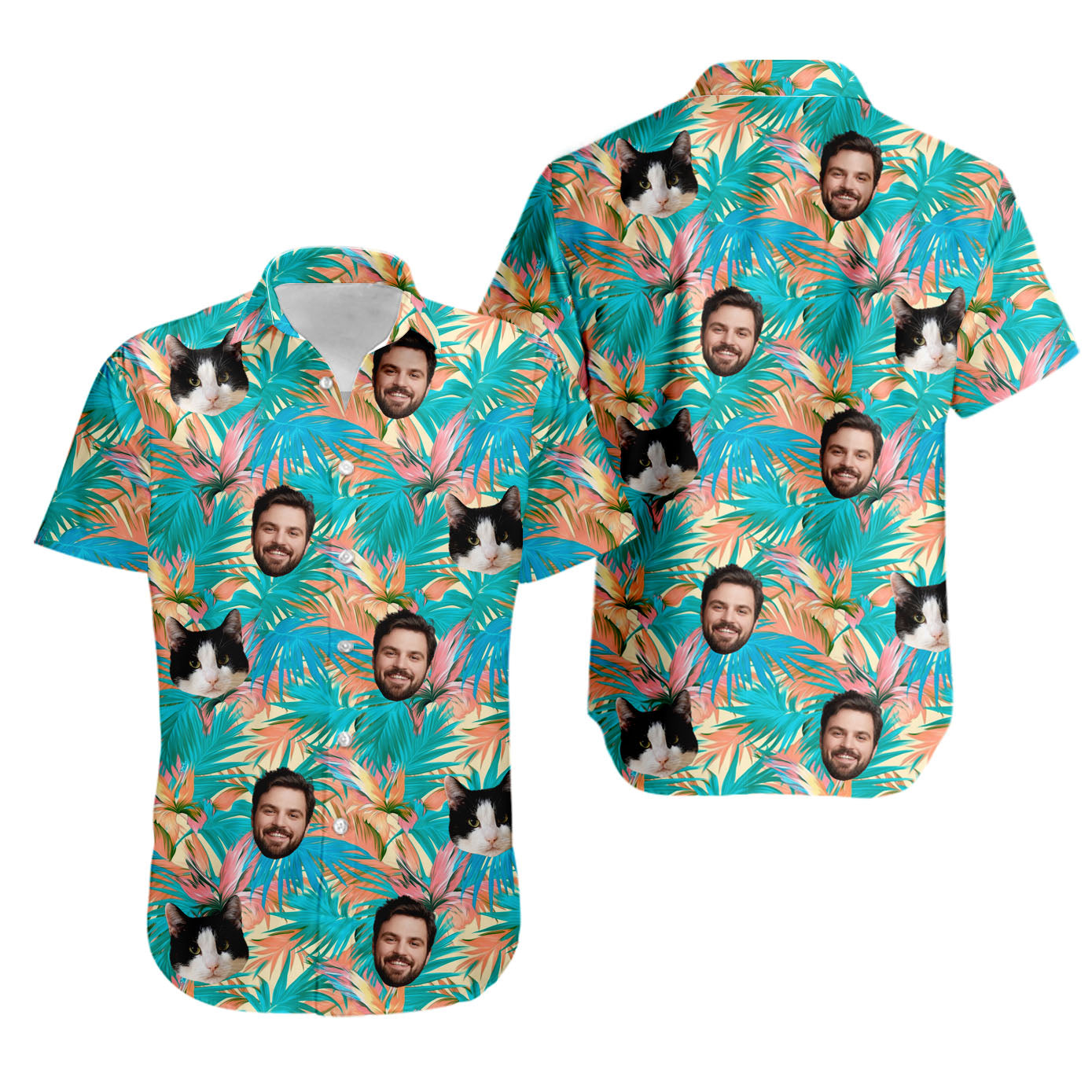 Tropical Flowers Summer Hawaiian Shirt for Men & Women with Pet or Human Face on it