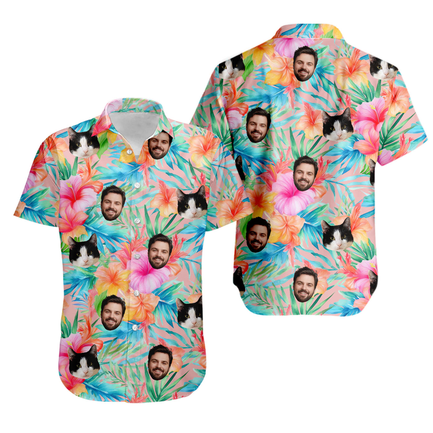 Tropical Flowers Summer Hawaiian Shirt for Men & Women with Pet or Human Face on it
