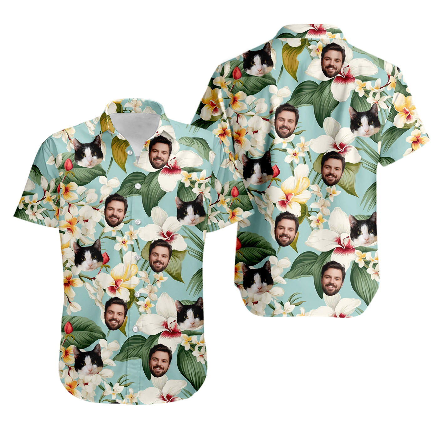 Tropical Flowers Summer Hawaiian Shirt for Men & Women with Pet or Human Face on it