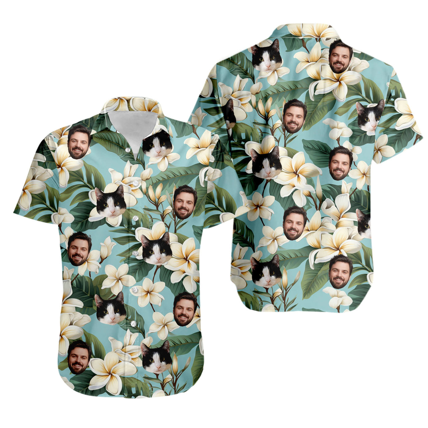 Tropical Flowers Summer Hawaiian Shirt for Men & Women with Pet or Human Face on it