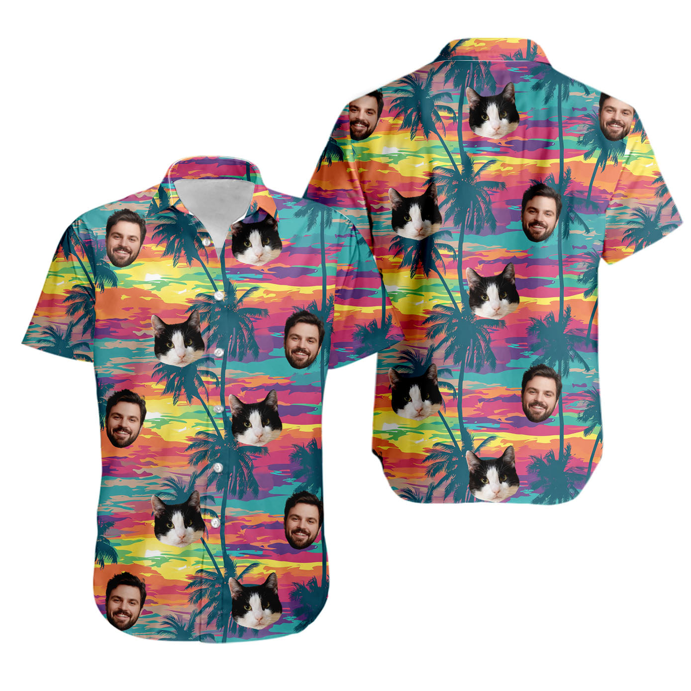 Tropical Palm Sunset Hawaiian Shirt for Men & Women with Pet or Human Face on it