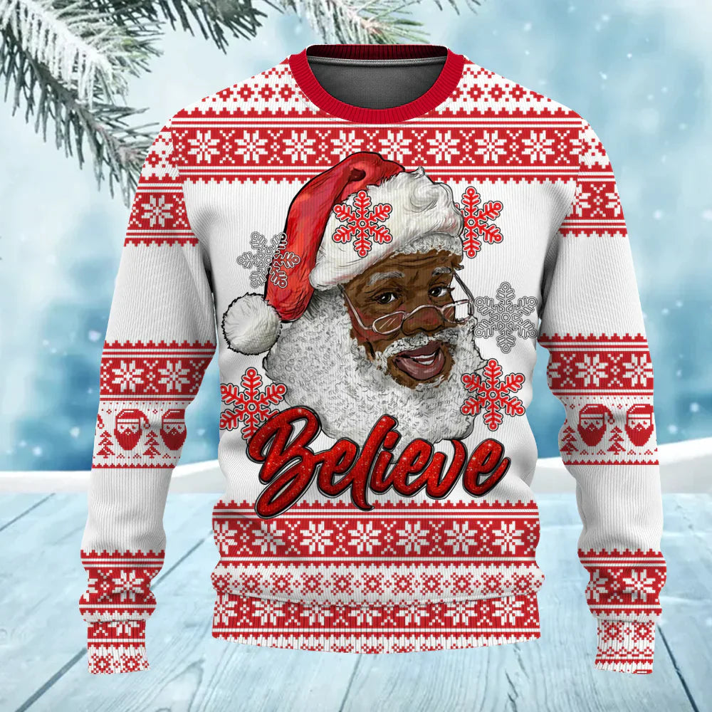 Ho Ho Ho Pink Afro African American Santa Claus Christmas Ugly Sweater for Men & Women