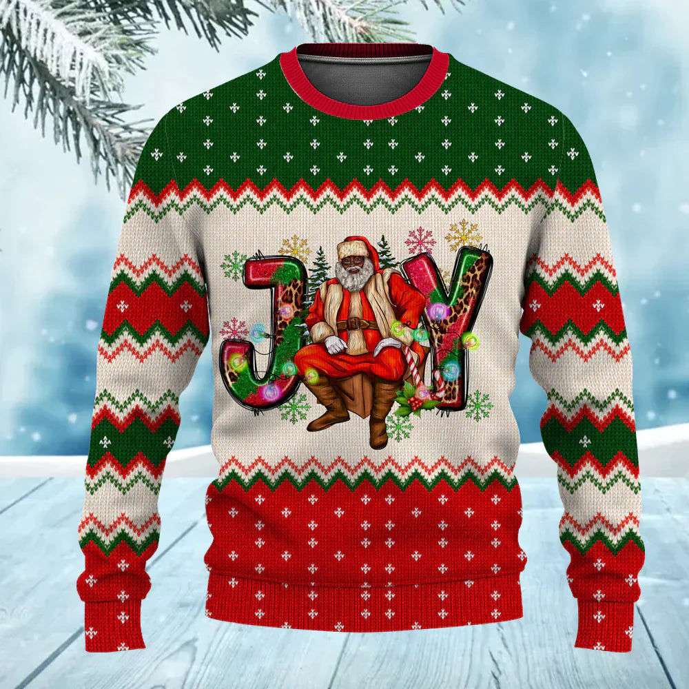 Ho Ho Ho Pink Afro African American Santa Claus Christmas Ugly Sweater for Men & Women
