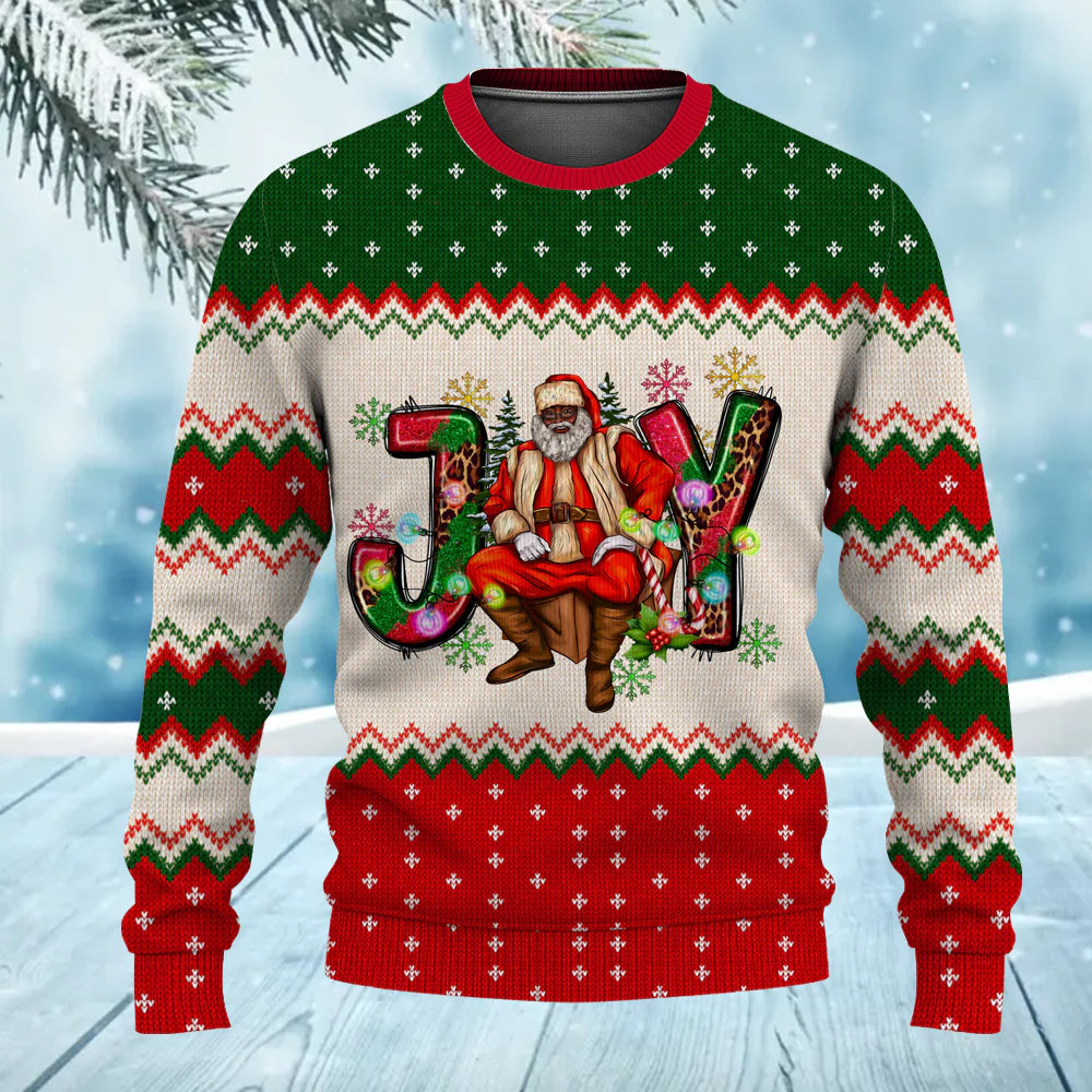 African American Santa Believe Merry Christmas Ugly Sweater for Adult & Kids