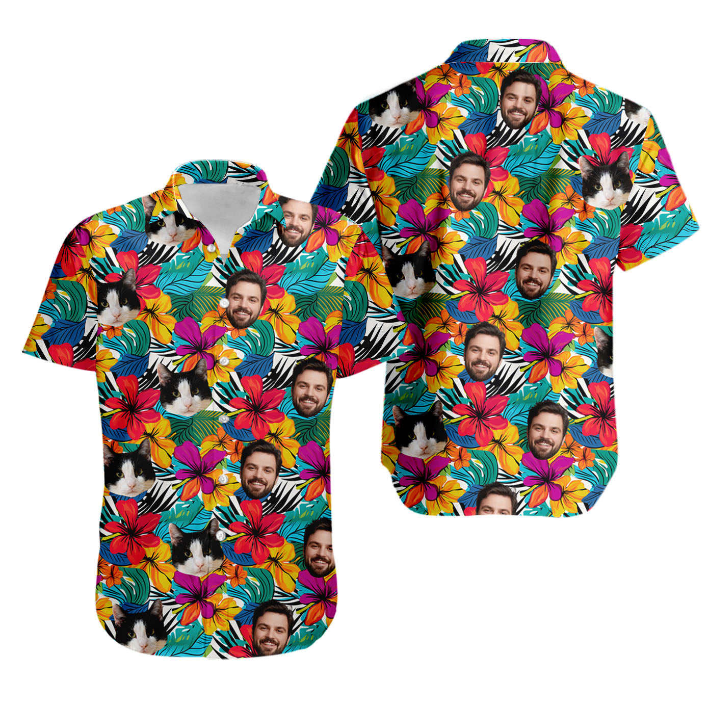 Retro Tropical Aloha Parrot Unisex Hawaiian Shirt with Pet or Human Face on it