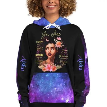 African American Afro Girl Black Women Hoodie with Your Name